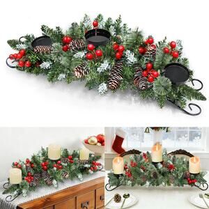 30" Christmas Table Centerpiece with 3 Candle Holders, Artificial Tabletop Xm...